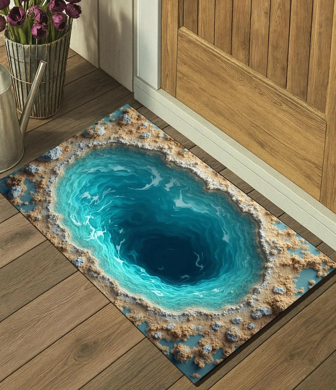 Visual Illusion Hole Endless Abyss Alfombra de Puerta de Dormitorio, Cocina, Hogar Antideslizante Alfombra de Puerta Decoración Creativa y Divertida para el Hogar