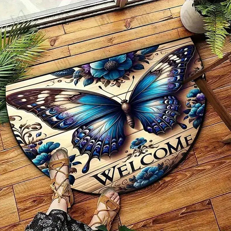 VIKAMA Tapis de Bienvenue Demi-Circulaire Anti-Dérapant Motif Papillon Tapis d'Entrée de Cuisine et de Chambre Décoration Intérieure