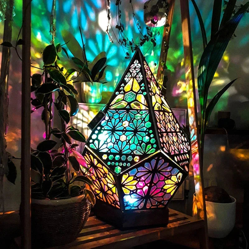 Lámpara de Noche LED Hueca de Madera con Proyección  Lámpara de Escritorio con Proyector Bohemio Colorido Decoración del Hogar Iluminación de Ambiente Festivo