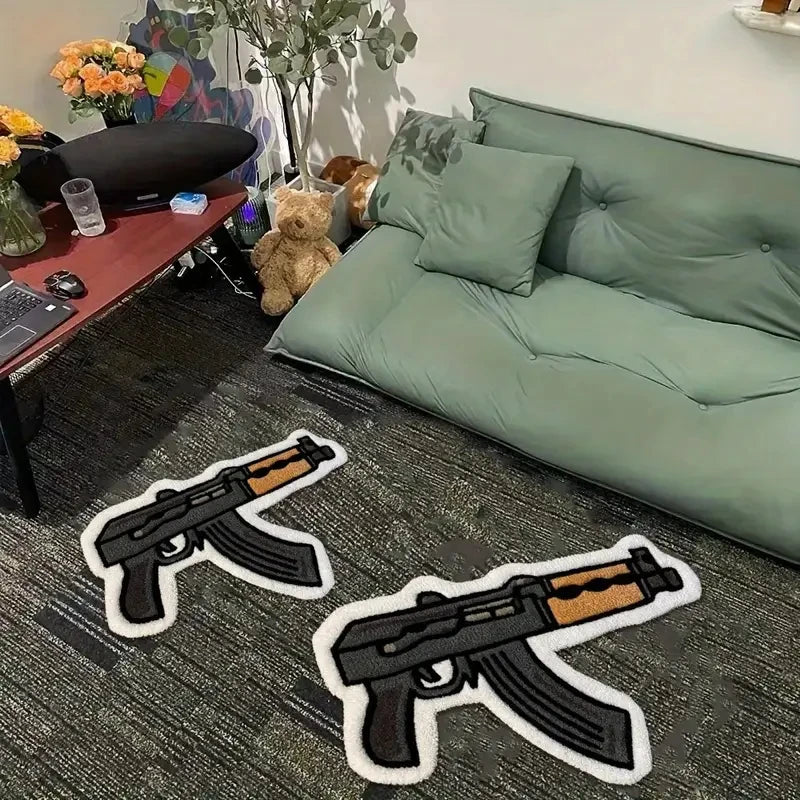 Tapis de design créatif VIKAMA Rifle, Tapis de sol pour salon et chambre, Tapis décoratif pour chambre de garçons, Tapis doux lavable pour la maison