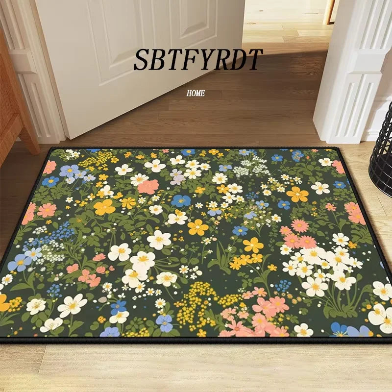VIKAMA Hermosa alfombra de puerta con diseño de flores, alfombra de exterior, felpudo de bienvenida, alfombra suave para sala de estar, alfombra suave para dormitorio, decoración del hogar