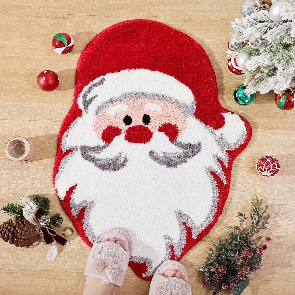 Tapis VIKAMA de Noël en forme de sapin de Noël en laine, doux, antidérapant, tapis de sol, paillasson, ambiance de festival, décoration de maison