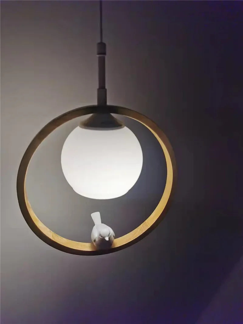 Suspension japonaise en bois, luminaire de chevet pour chambre à coucher, bar de cuisine, lampe à suspendre avec décoration oiseau en résine, pour escalier, porche, livraison directe.
