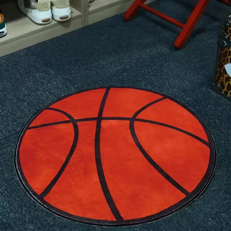 Tapis rond à motif de basketball VIKAMA, antidérapant, lavable, pour décoration de la maison, du salon, du canapé, et tapis de sol moelleux pour chambre de garçons
