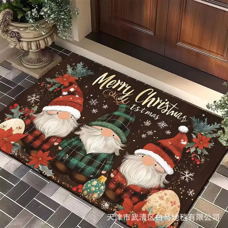 VIKAMA 1 alfombra con tres Papá Noel felpudos festivos alfombra para sala de estar alfombra para dormitorio alfombra de bienvenida alfombra para exterior alfombra de Navidad