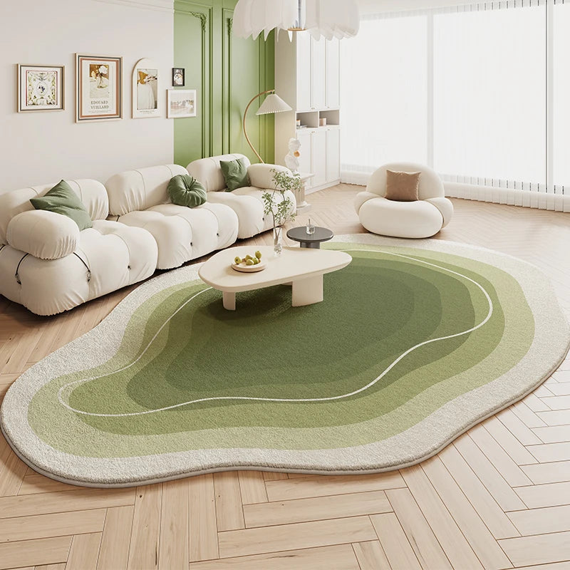 VIKAMA Alfombra Verde Sala de Estar Estilo Crema 2025 Nueva Alfombra Irregular de Peluche para Dormitorio, Mesita de Noche, Tapetes de Piso Decoración del Hogar