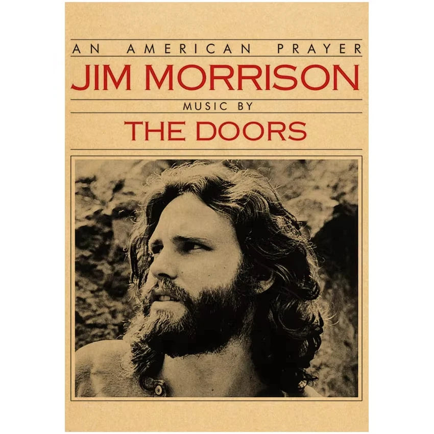 The Doors Jim Morrison Vintage Retro banda de rock música Guitarra Póster de papel kraft mate Adhesivo de pared Decoración de habitación del hogar