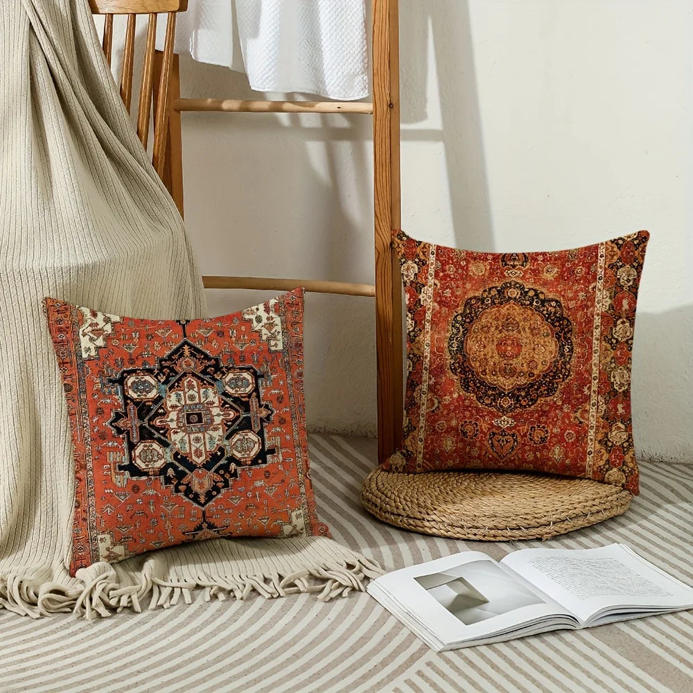 VIKAMA Funda de Almohada Bohemio Retro, Funda de Cojín Étnico Nórdico, Lavable, Cierre con Cremallera, Decoración para Sofá y Dormitorio