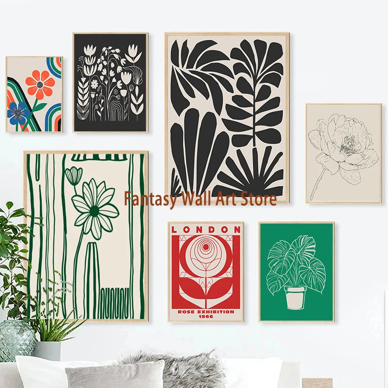 Abstract Floral Art Prints Poster Abstract Botanical Flowers Leaves Poster Canvas Painting Boho Home Room Aesthetic Wall Decor