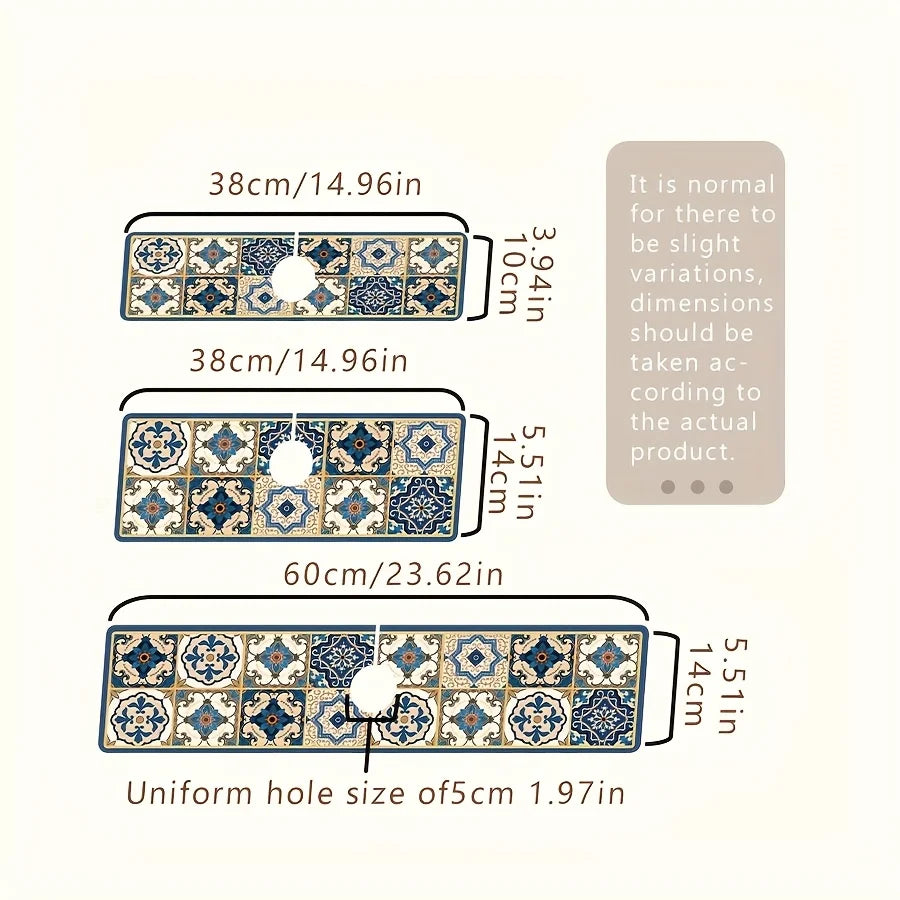 VIKAMA Premium Retro Pattern Kitchen Sink Splash Guard Faucet Mat Kitchen Countertop Absorbent Mat Bathroom Faucet Mat Drying Ma