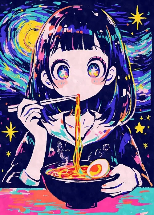 Cat Ear Anime Girl Eating Ramen Poster Aesthetic Anime Ramen Art Prints Japanese Style Cartoon Decor Sexy Girl Canvas Painting