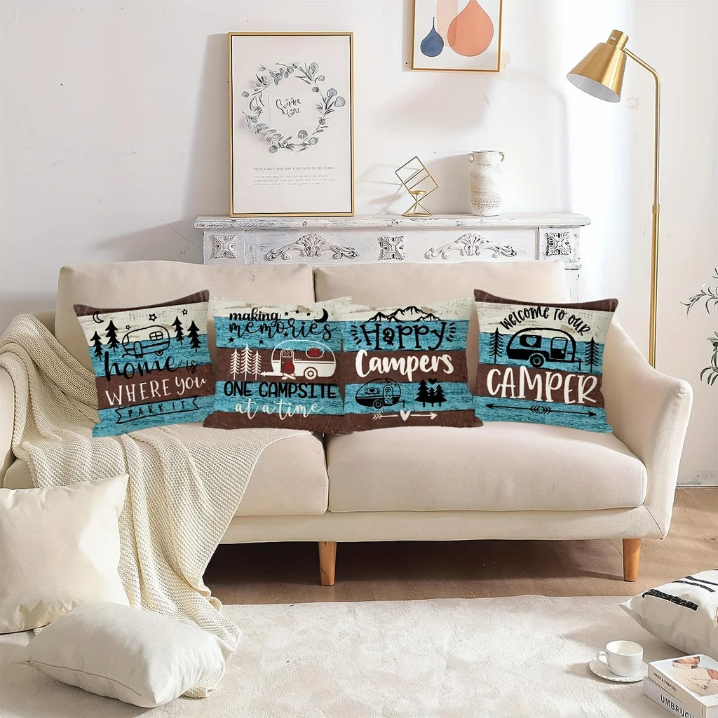 VIKAMA Funda de almohada con temática de camping, funda de cojín decorativa estilo campestre, para sofás, caravanas, campamentos, decoración del hogar del dormitorio