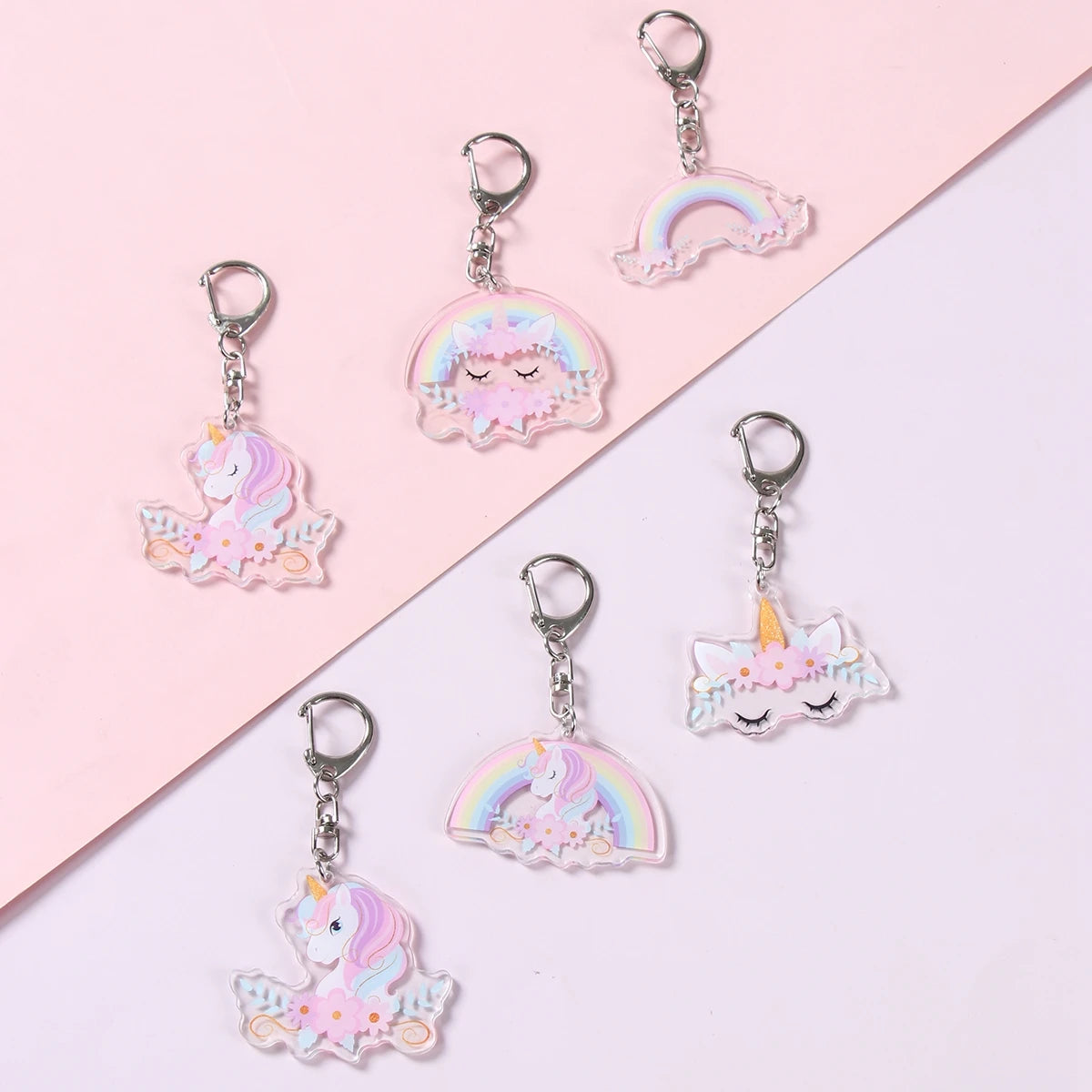 6 colgantes acrílicos de llavero de unicornio arcoíris, decoración de fiesta de cumpleaños de unicornio, regalos para niños, baby shower, recuerdos de boda
