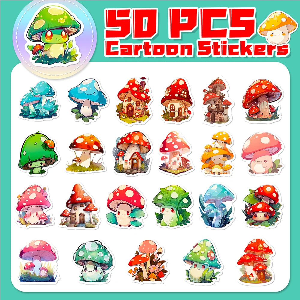 10/30/50/100pcs Kawaii Mushroom Aesthetic Stickers Graffiti Decals Laptop Scrapbook Phone Suitcase Decoration Sticker Kids Toy