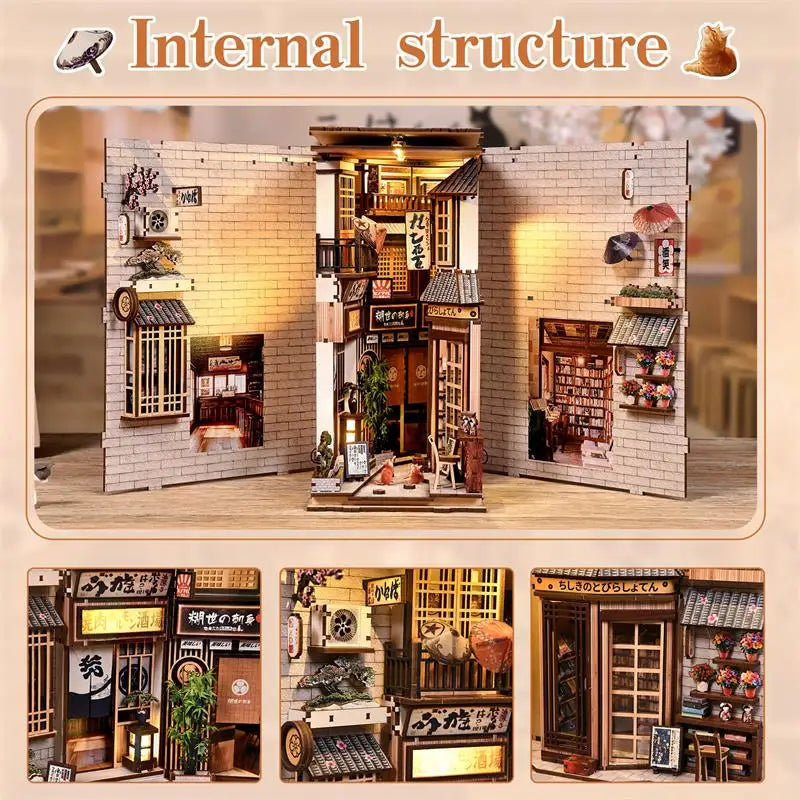 Allée des chats – Maison miniature DIY – Kit de serre-livres 3D en bois, serre-livres et décoration d'intérieur à assembler soi-même, Noël et Black Friday