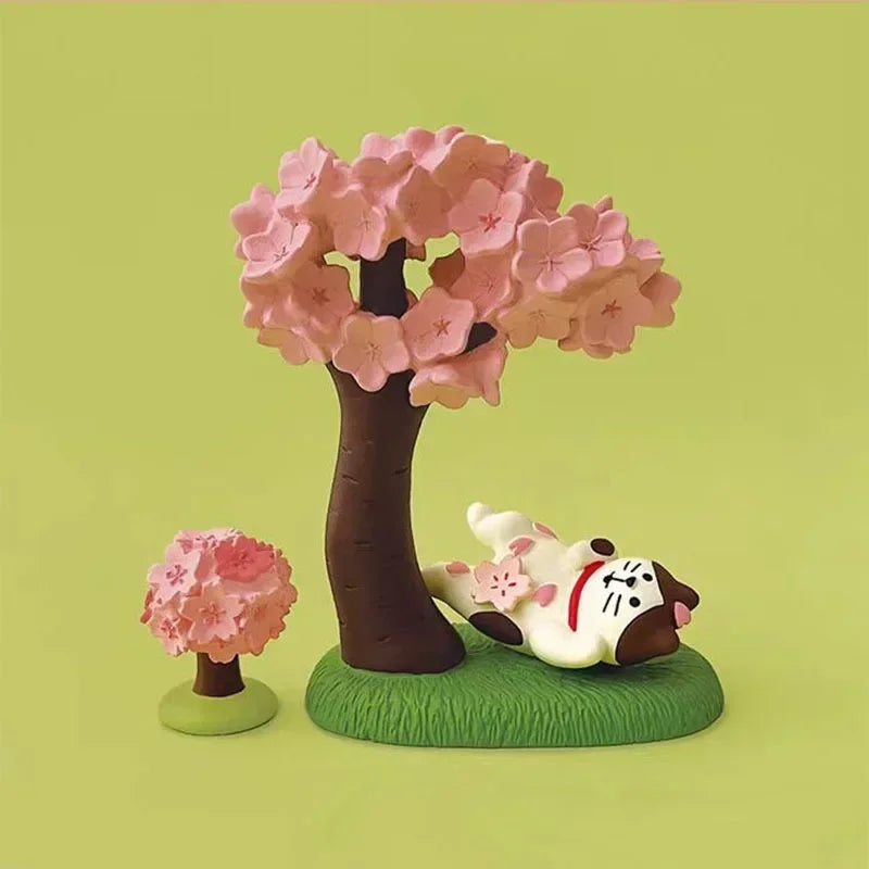 Lindo adorno de gato admirando flores, escena ZAKKA, flor de cerezo, juguete INS de moda, adorno artesanal de resina DIY