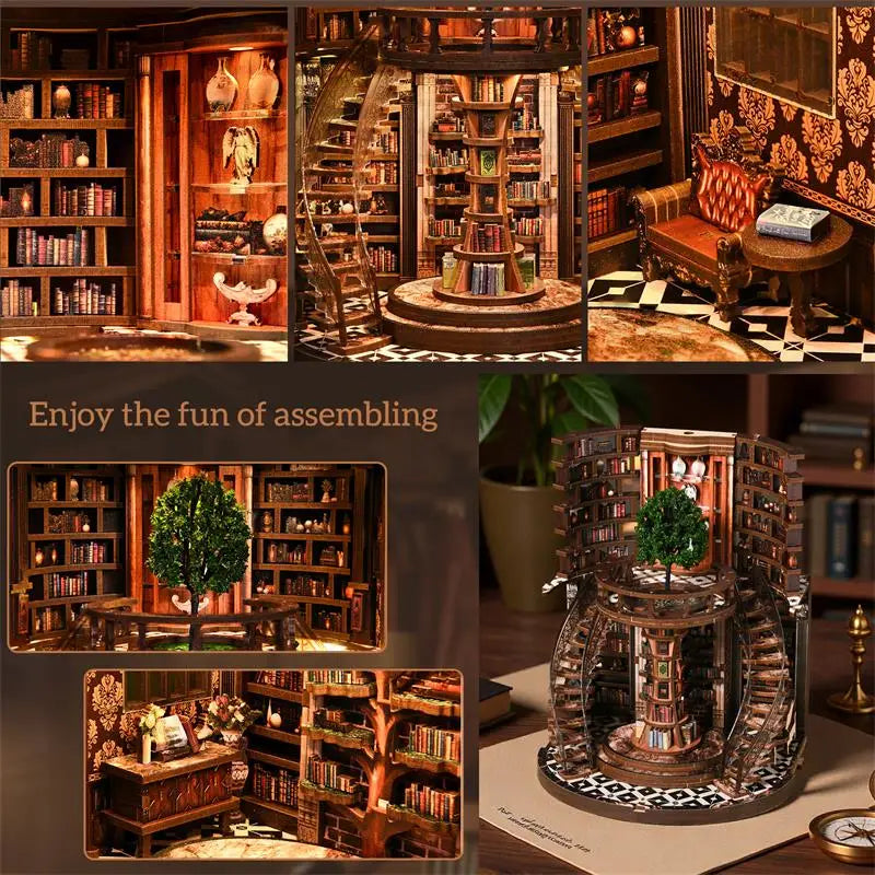 Nichos de Libro 3D "Anillo de la Sabiduría" - Modelo de Ensamblaje de Casa Miniatura DIY - Diorama de Estantería a Microescala, Regalo Creativo