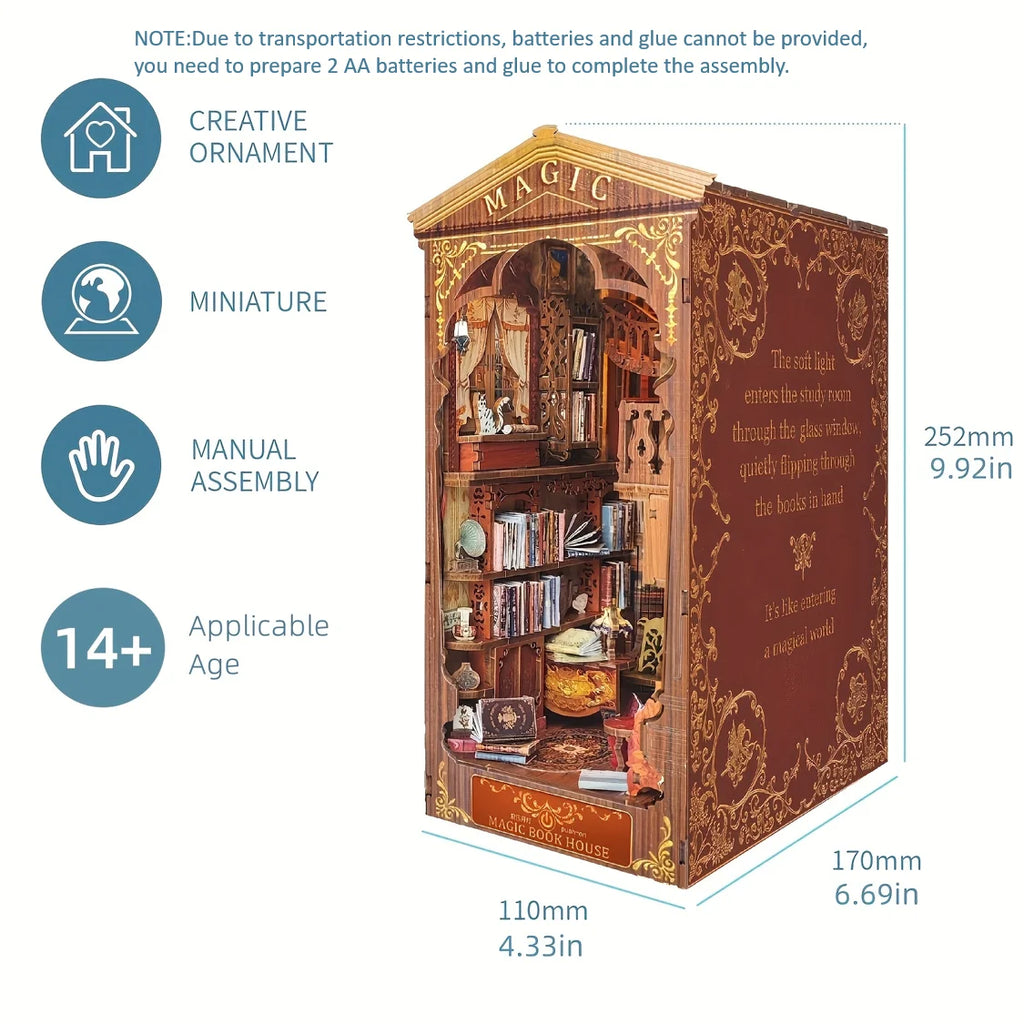 1 unidad, kit de casita de libros DIY, kit de modelo para montar, decoración para estanterías, micromodelo de decoración del hogar, el regalo perfecto para adolescentes y adultos
