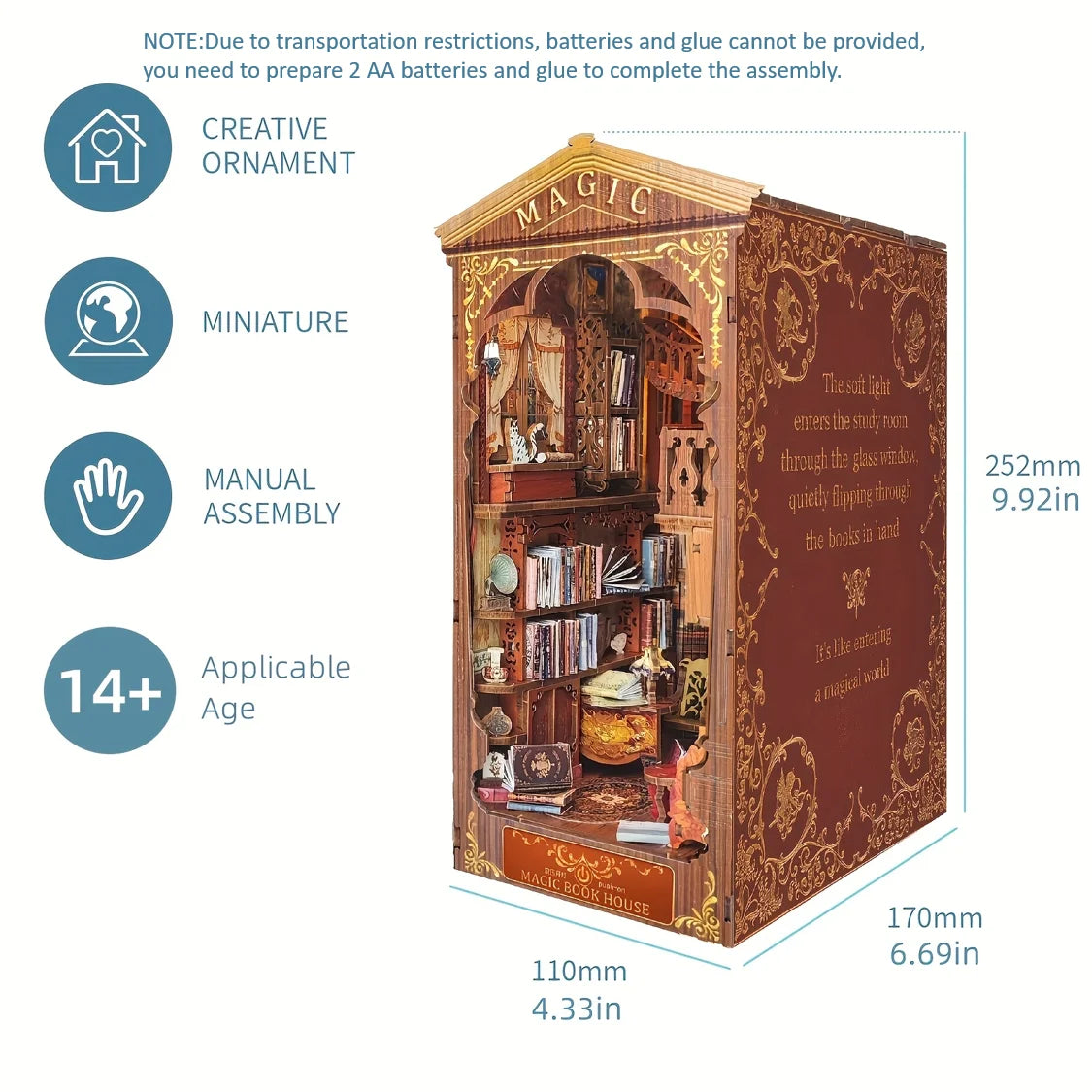 1 unidad, kit de casita de libros DIY, kit de modelo para montar, decoración para estanterías, micromodelo de decoración del hogar, el regalo perfecto para adolescentes y adultos