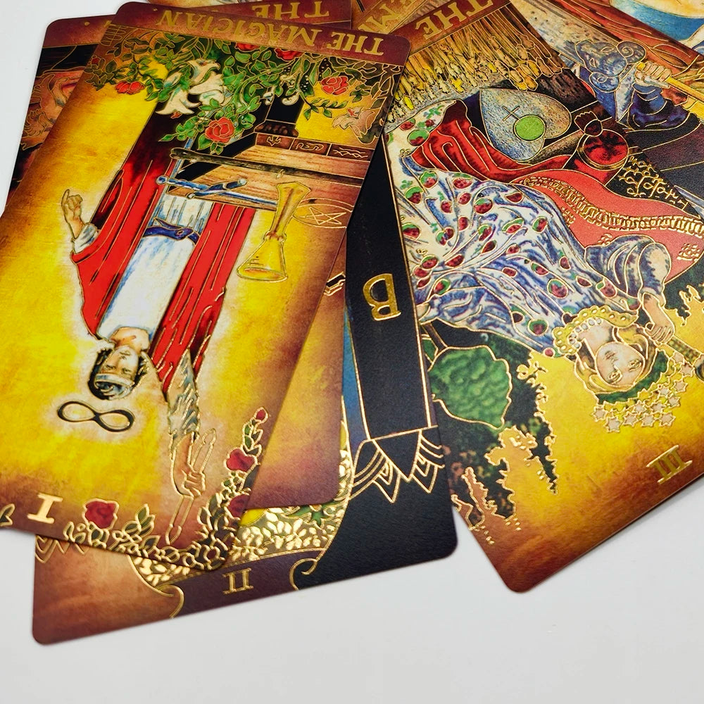 Nouvelle Arrivée Superbe Jeu de Cartes en Plastique Tarot Vintage 3D Luxe Cartes de Divination Imperméables Glaçées avec Effet Pailleté