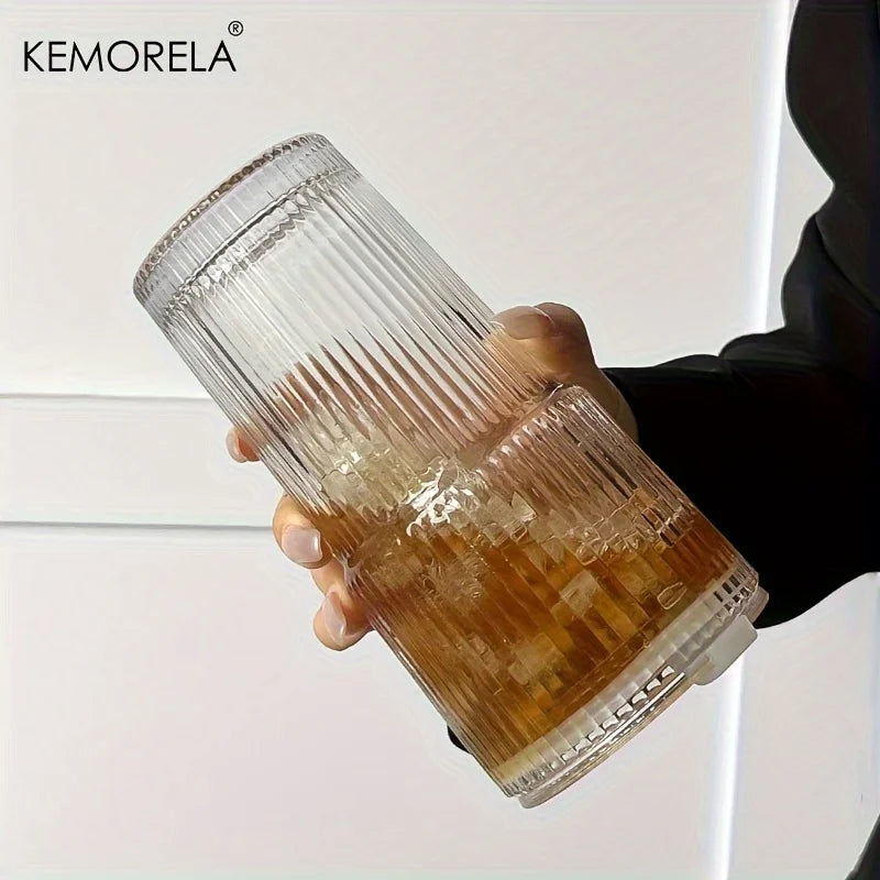Vaso de café de cristal a rayas de 600 ml con tapa y vaso transparente sin pajita para zumo, café helado, tazas, vasos