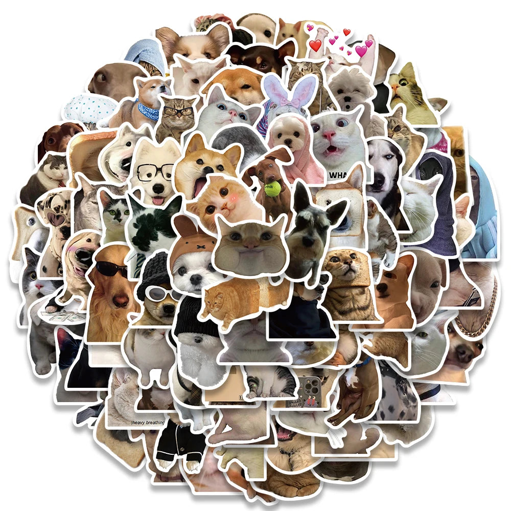 10/30/50/100 autocollants amusants et mignons pour chien et chat, autocollants de dessin animé Kawaii pour skateboard, ordinateur portable, bagages, téléphone, voiture, jouet