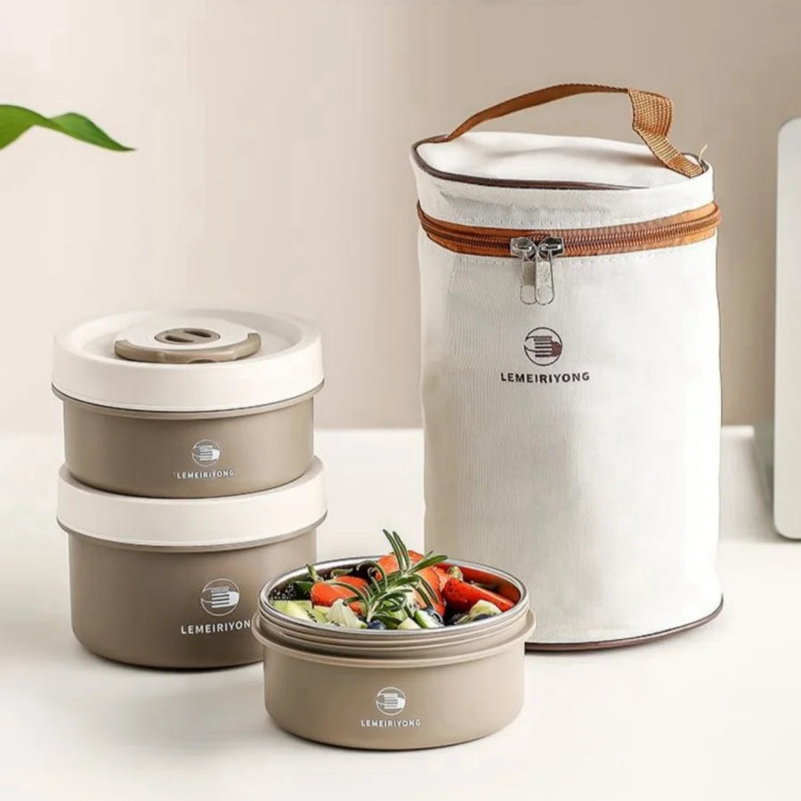 Fiambrera portátil aislada, juego de recipientes para almuerzo apilables, bento de acero inoxidable