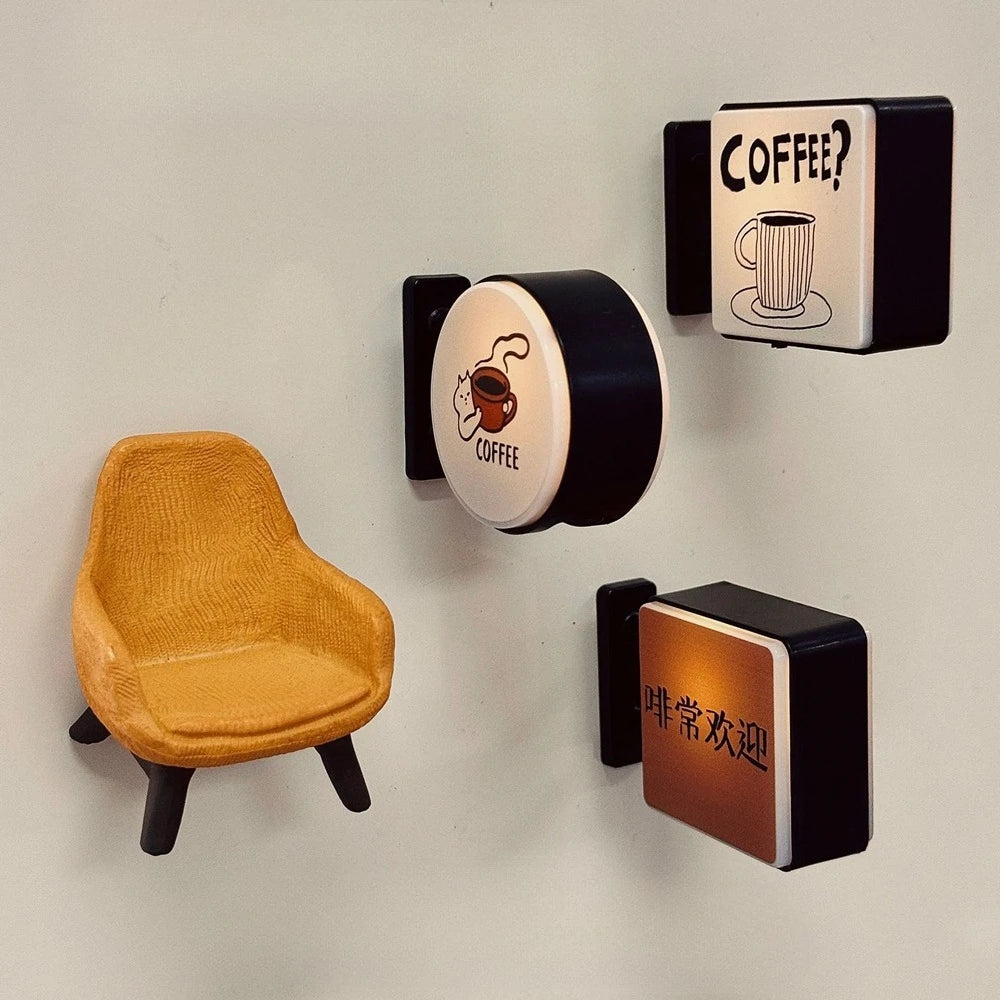 Aimant de Réfrigérateur Lumineux Coin Café Rétro Aimant de Réfrigérateur Lumineux Magnétique Décoration Lumineuse Miniature pour Magasin de Café