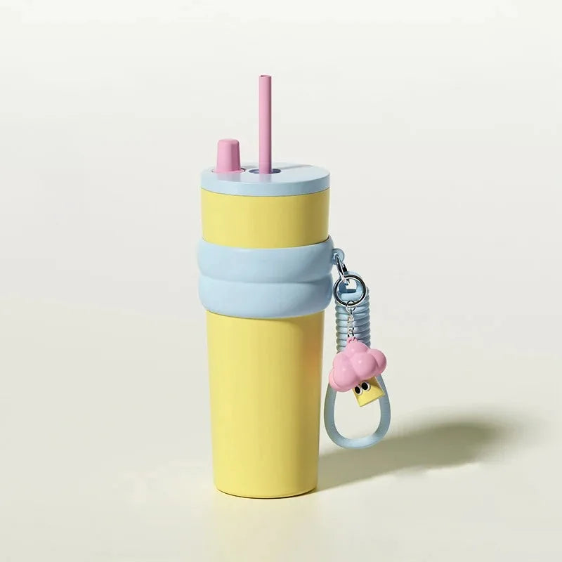 Gobelet de voyage de 710 ml avec anse et couvercle à paille, grande capacité, en acier inoxydable, isotherme, garde au froid