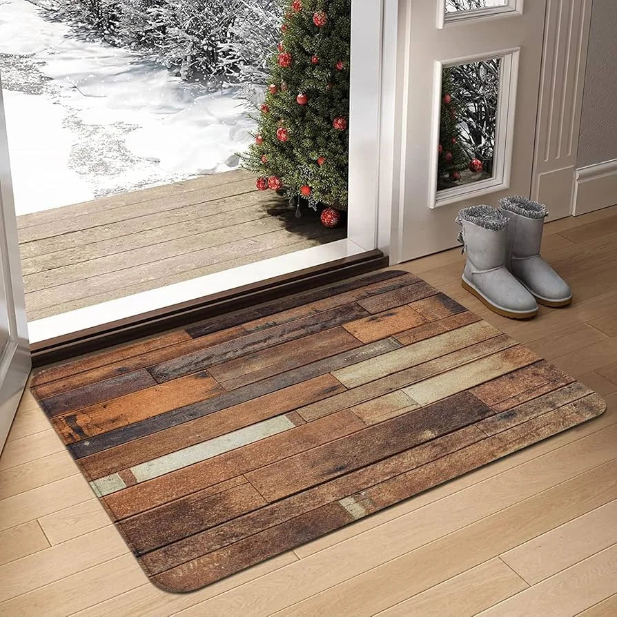 Felpudo de bienvenida con impresión de tabla de madera, diseño de letras simples, alfombra para el hogar, dormitorio, cocina, alfombrilla antideslizante para puerta