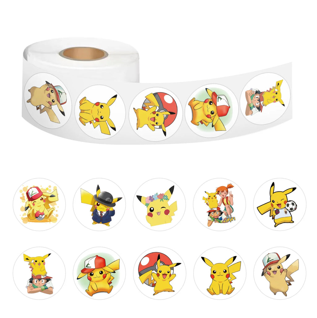 500/2000 pegatinas de sellado de Pikachu de Pokémon, bonitas pegatinas de dibujos animados de Anime redondas, decoración DIY para álbum, diario, etiqueta, grafiti