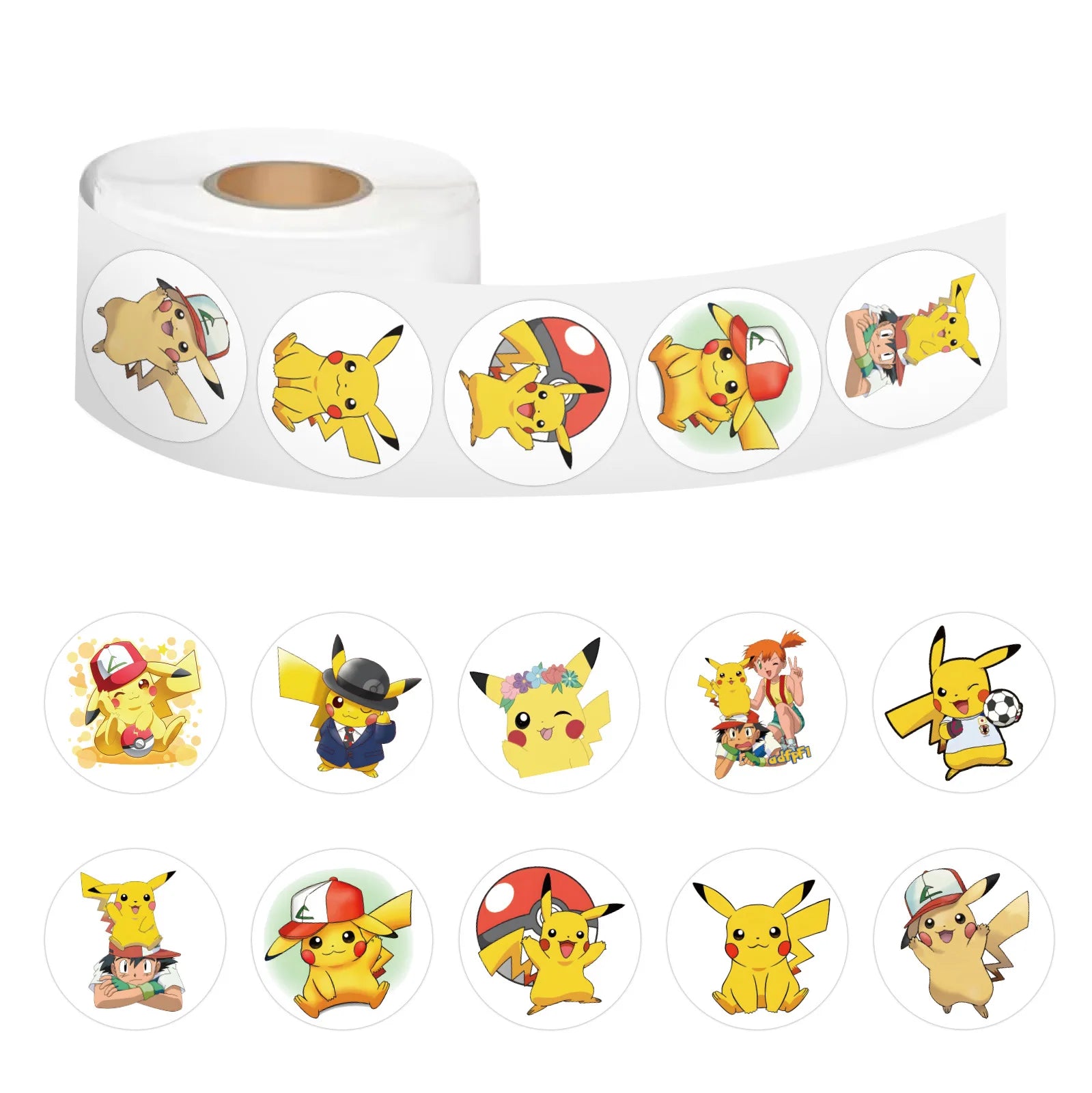 500/2000 pegatinas de sellado de Pikachu de Pokémon, bonitas pegatinas de dibujos animados de Anime redondas, decoración DIY para álbum, diario, etiqueta, grafiti