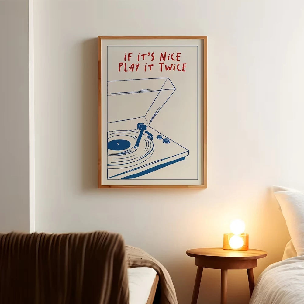 Musique Moderne Jouez-la Deux Fois Art Mural Rétro Groovy Impressions Cadeau Tendance Peinture sur Toile Affiche Photo Pour Salon Décoration Murale Maison