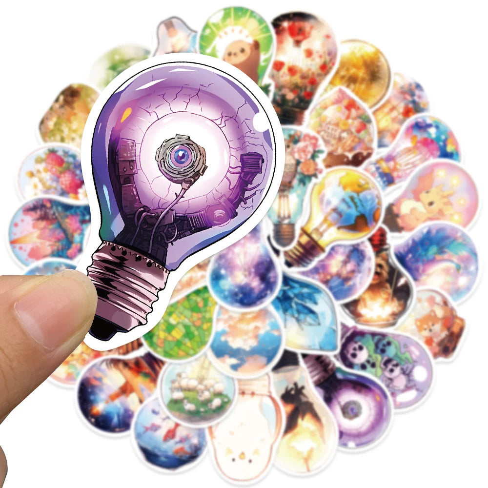 10/30/50pcs Autocollants Fantastiques Style INS Ampoule Monde Dessin Animé Esthétique Joli Décalque Ordinateur Portable Graffiti Fille Autocollant Dégradé Jouet