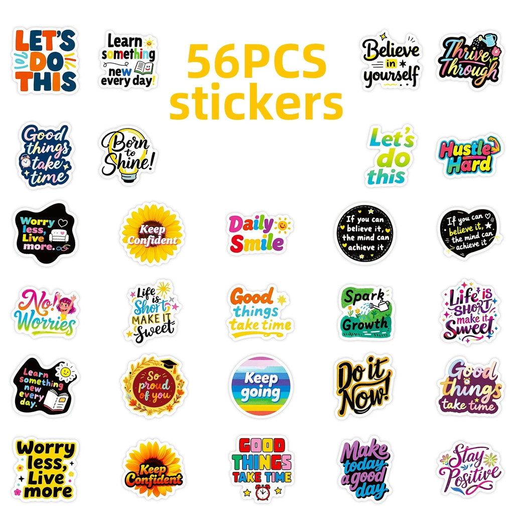 56 pegatinas de grafiti inspiradoras, pegatinas con texto positivo, pegatinas decorativas para cuaderno, laptop, impermeables, pegatinas de papelería