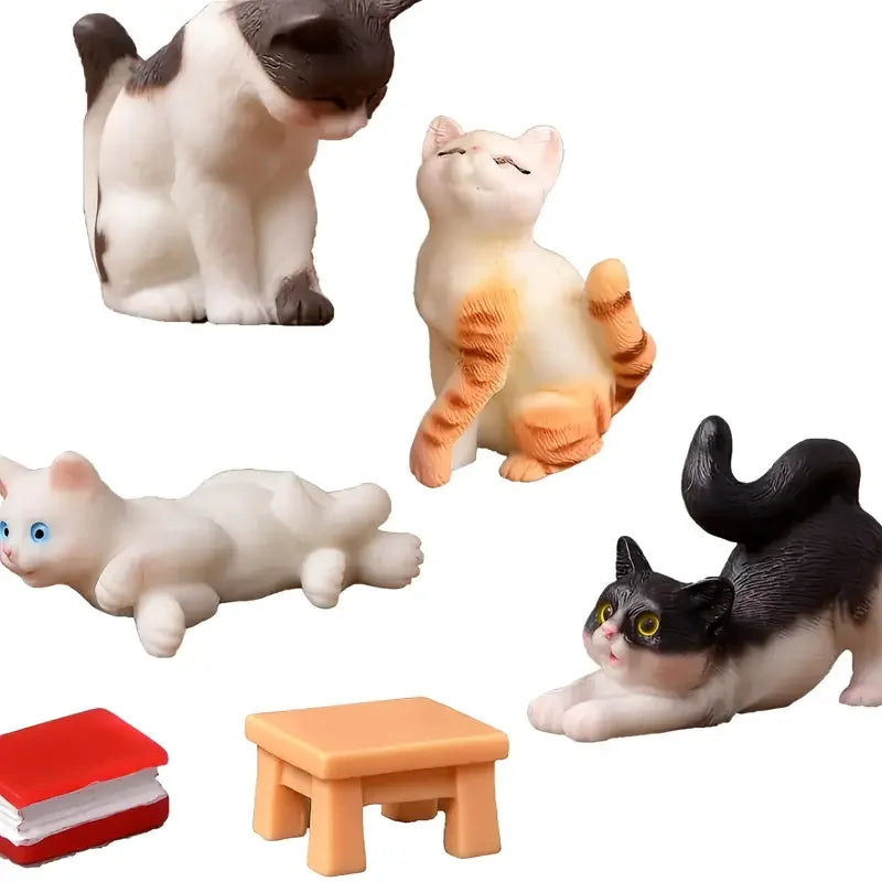 [6 piezas de figuras de gatos vintage para decoración] 6 figuras de gatos en miniatura de resina vintage, accesorios de jardín de hadas, decoración artesanal de mesa