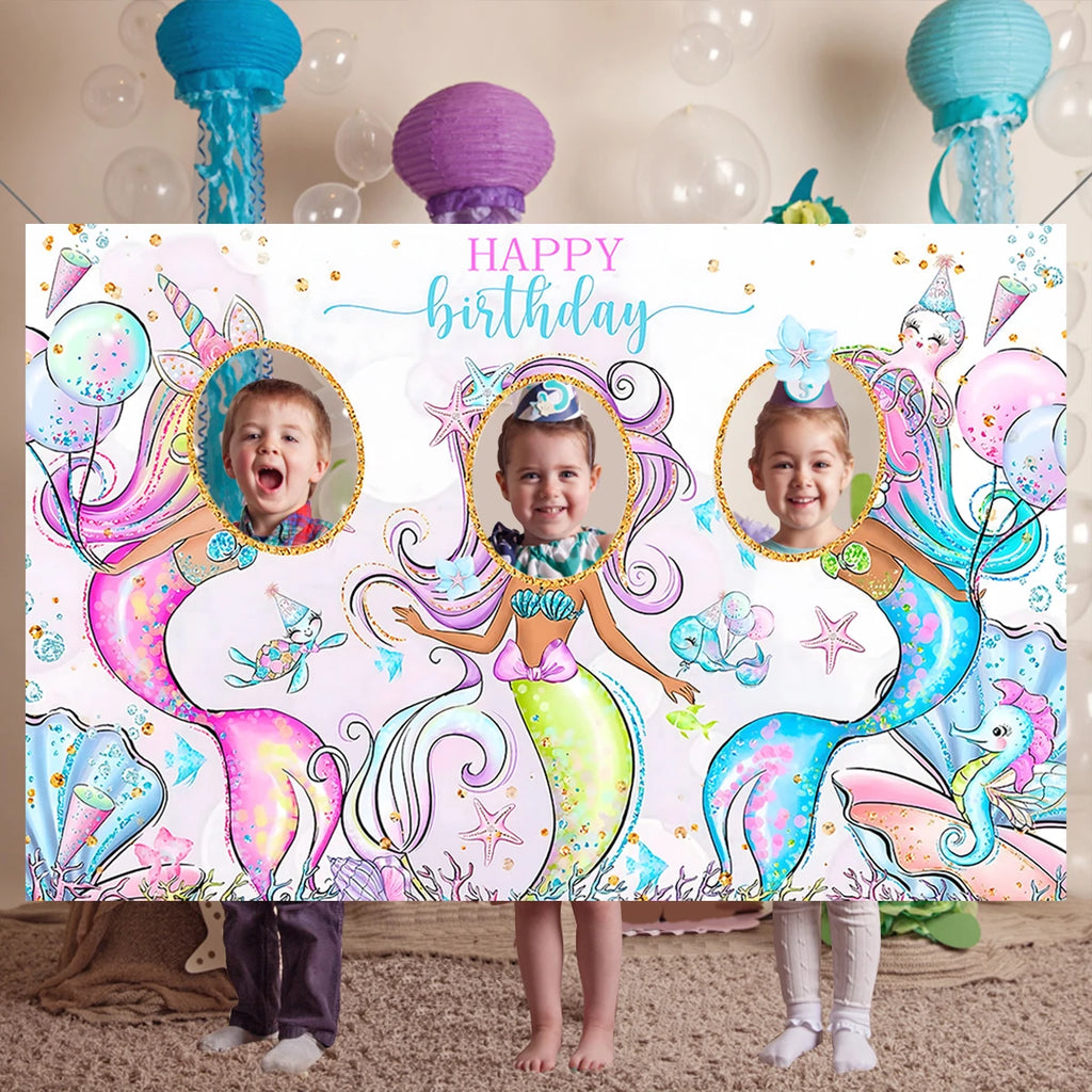 Marco de fotos de sirena Fondo de cola de sirenita Decoración de fiesta de cumpleaños para niñas Suministros de telón de fondo para fiesta de baby shower