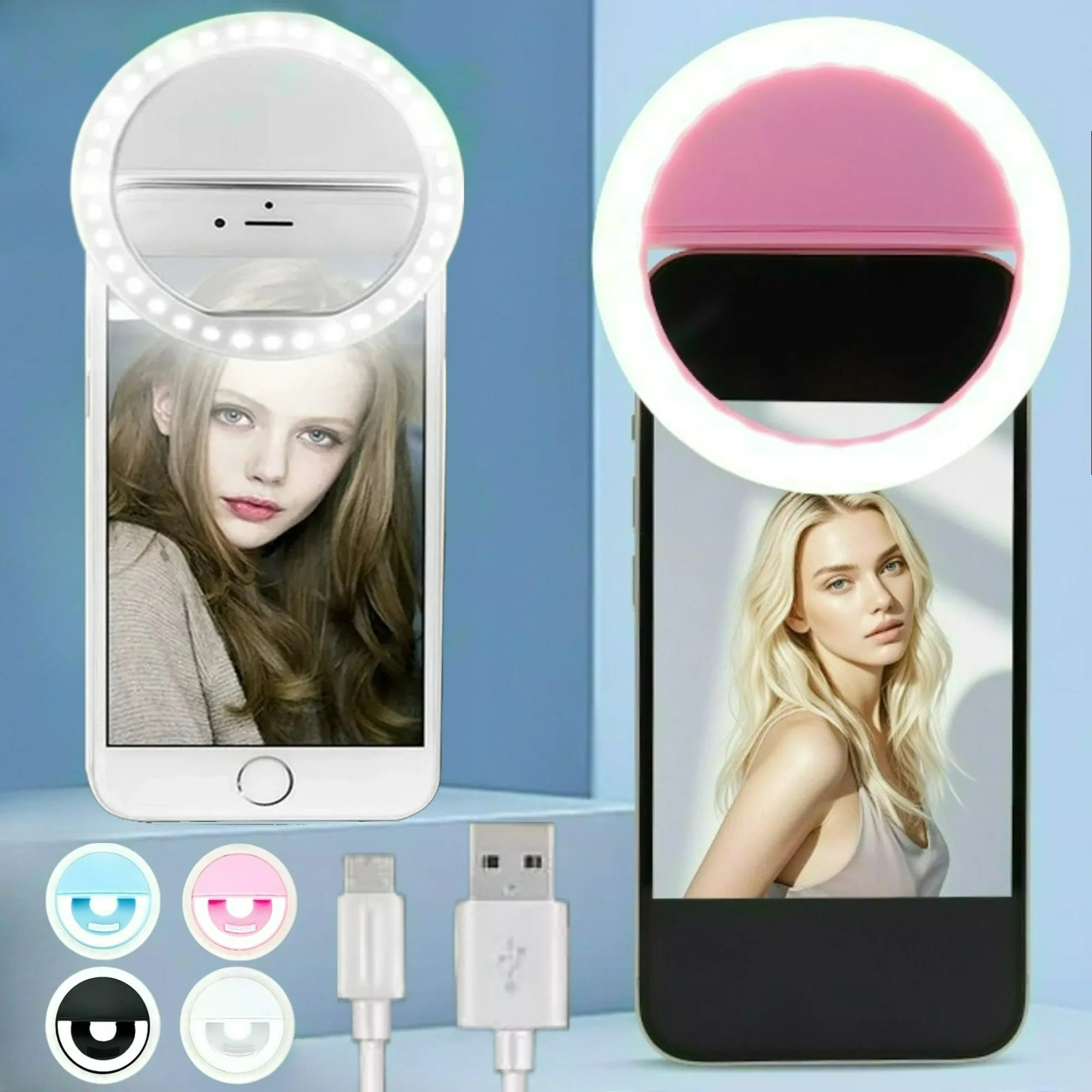 Anneau lumineux LED pour selfie, rechargeable par USB, lampe annulaire LED pour selfie de diffusion en direct sur téléphone portable, compatible avec tous les smartphones