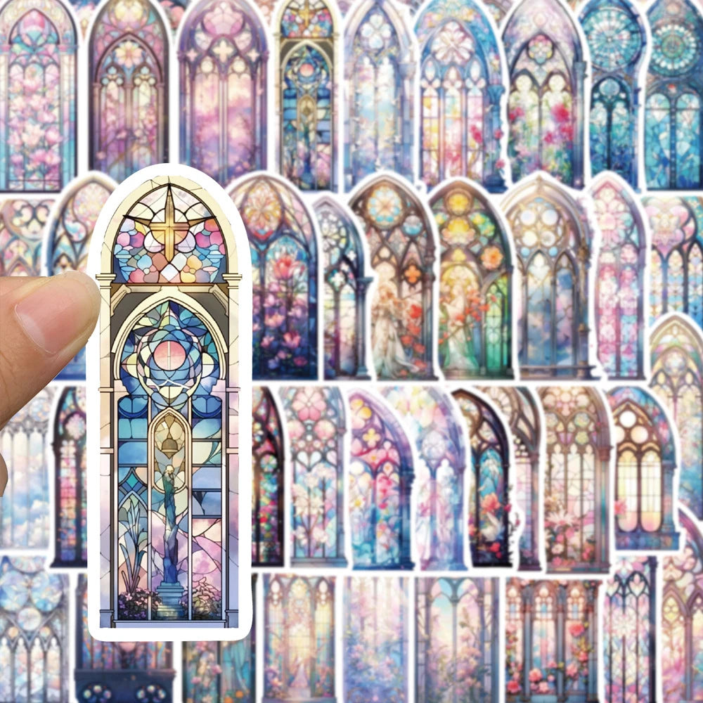 10/30/50pcs Pegatinas Estéticas de Cristal de Iglesia Estilo INS Calcomanías Impermeables de Dibujos Animados para Portátil Álbum de Recortes Teléfono Pegatina de Decoración Genial