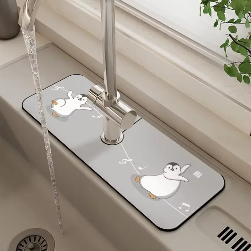 VIKAMA Grifo de cocina con diseño de dibujos animados, súper absorbente, para cafetera, escurridor, alfombrilla de secado rápido para baño
