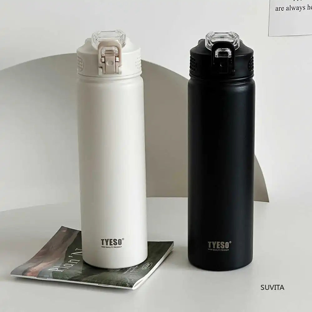 Botella de agua termo TYESO de 600 ml/750 ml con pajita, taza térmica deportiva de acero inoxidable para coche, mantiene el frío y el calor, taza de viaje térmica
