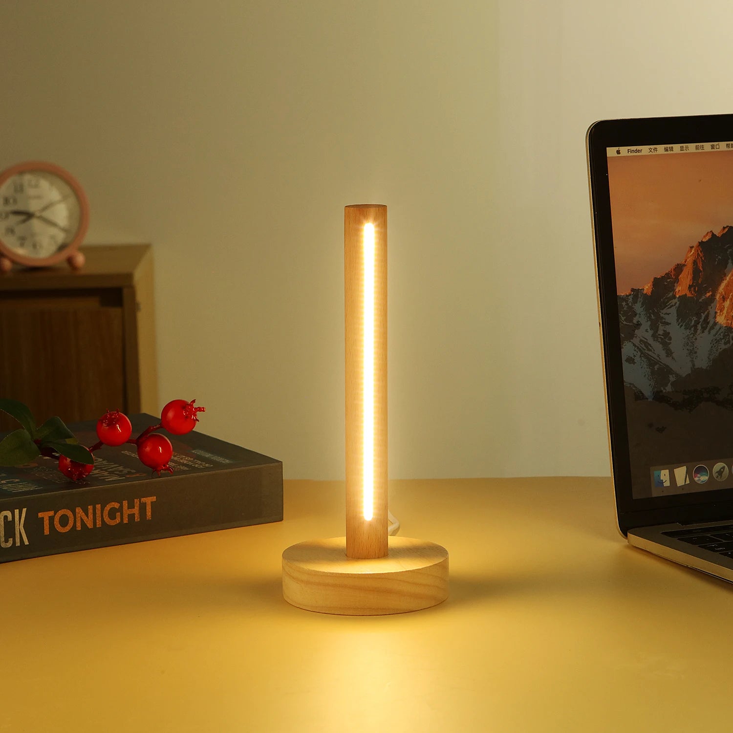 Lampe de table LED en bois naturel, alimentée par USB, lampe de bureau rétro, veilleuse minimaliste pour chambre à coucher, éclairage d'ambiance