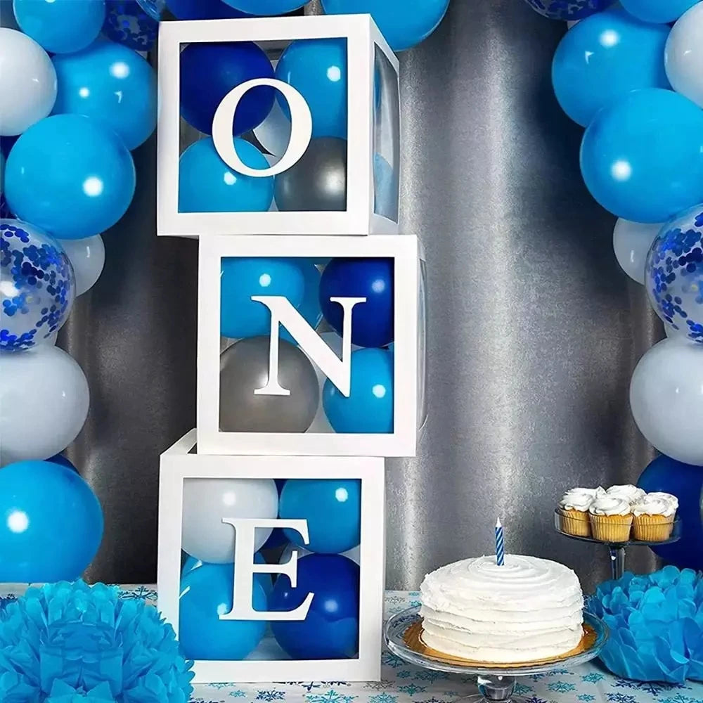 Cajas de globos para el primer cumpleaños para decoraciones de fiesta, bloques de globos para el primer cumpleaños con letra ONE, decoración para baby shower de niño o niña
