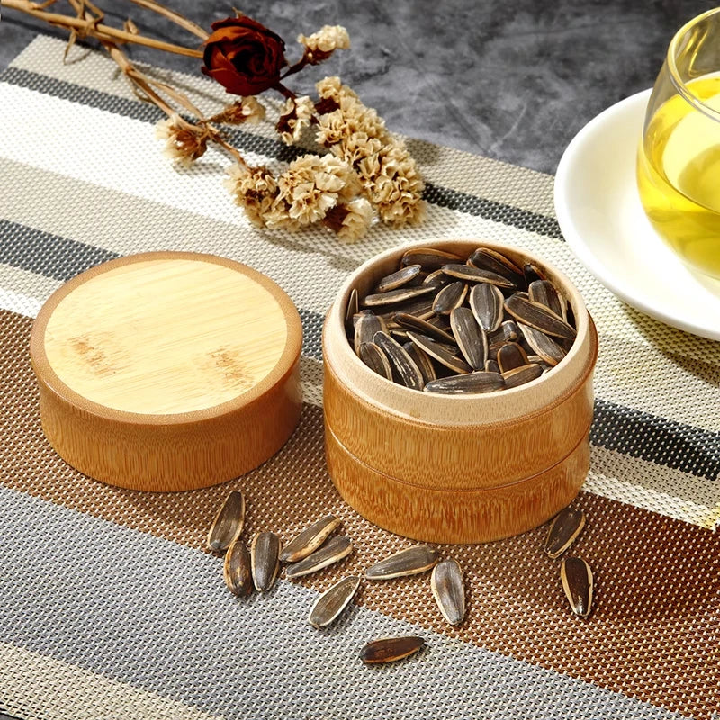 Boîte de rangement de thé en bambou naturel, boîte de rangement d'aliments, boîte de rangement de noix et d'épices, boîte de thé, pot organisateur écologique, récipients de cuisine