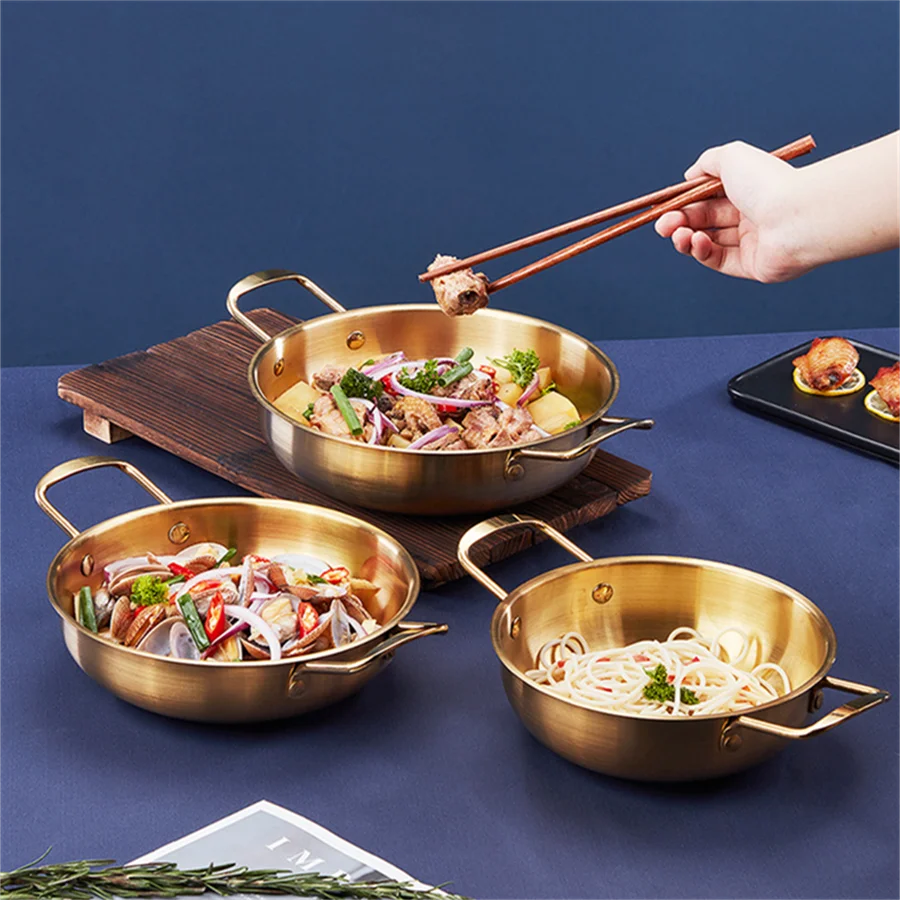 Japanese Silver Gold Stainless Steel Double Handle Noodle Soup Cooking Pot Mini Hot Pot 18-26CM