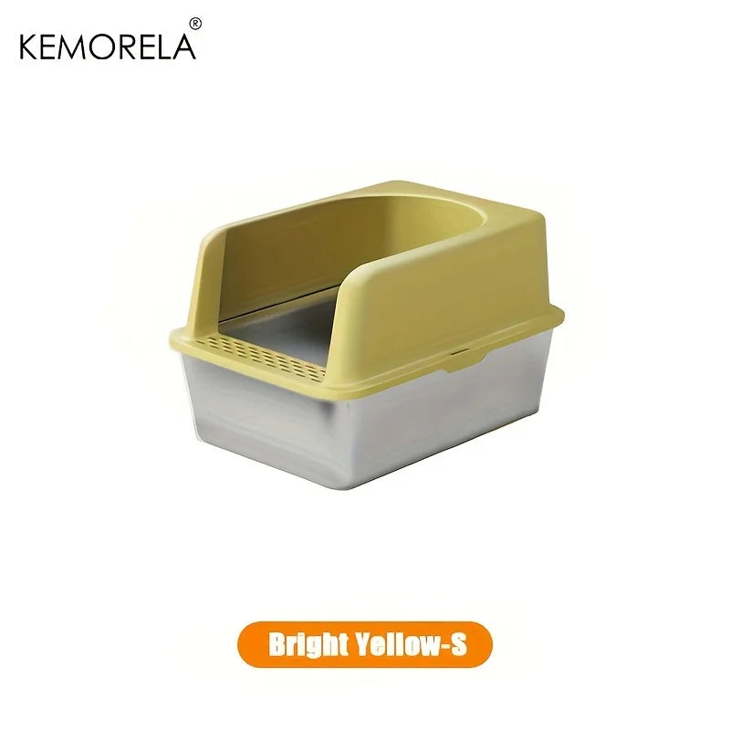 Arenero XL 60/50CM de acero inoxidable con tapa y bordes altos, arenero grande apto para gatos grandes y pequeños, no absorbe olores