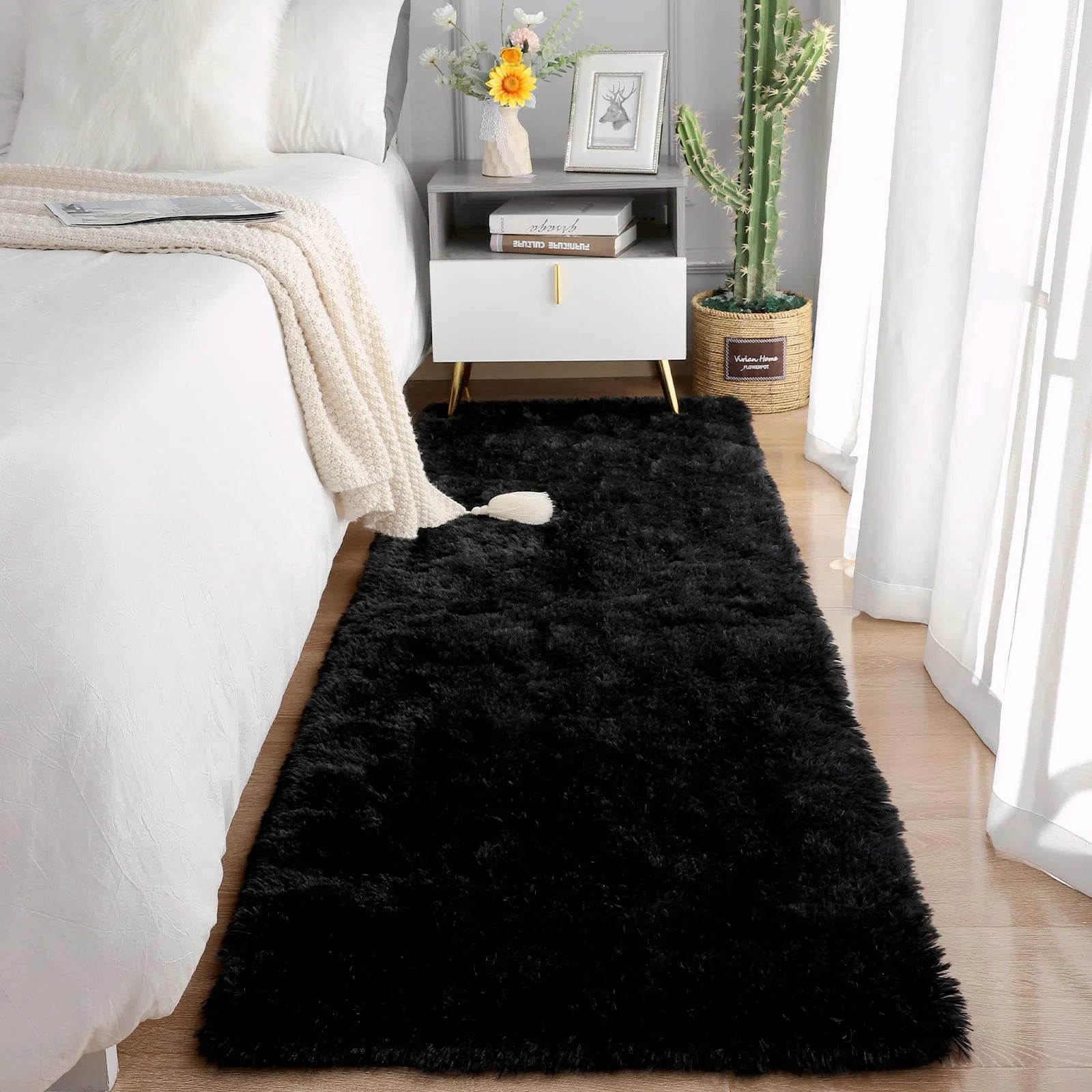 Alfombra suave VIKAMA, alfombra de dormitorio y sala de estar de felpa y mullida, alfombra de piso para guardería y habitación infantil para decoración del hogar