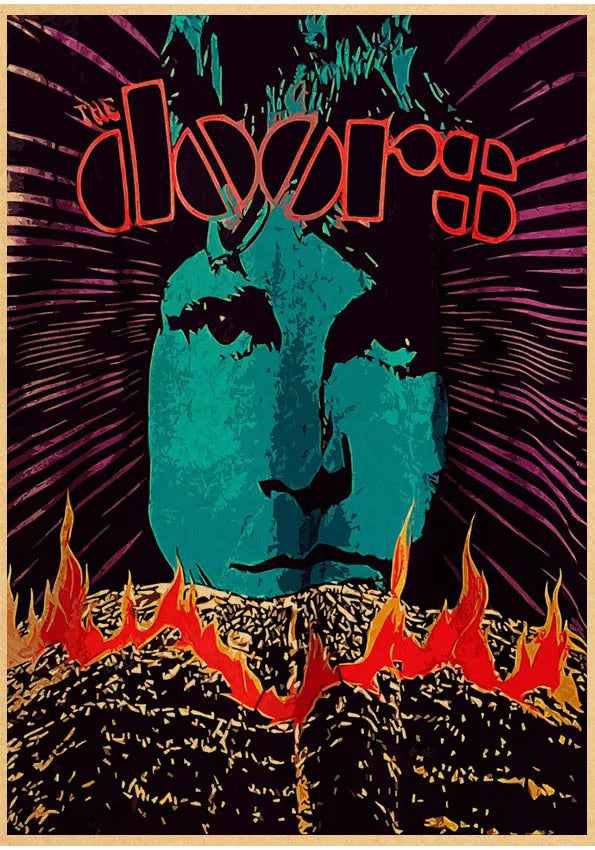 The Doors Jim Morrison Vintage Retro banda de rock música Guitarra Póster de papel kraft mate Adhesivo de pared Decoración de habitación del hogar