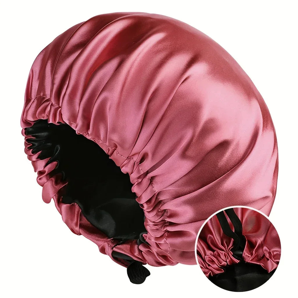 Gorro de moda para mujer, de seda suave y lisa, doble capa, con botón ajustable, para uso diario en casa, cómodo para dormir