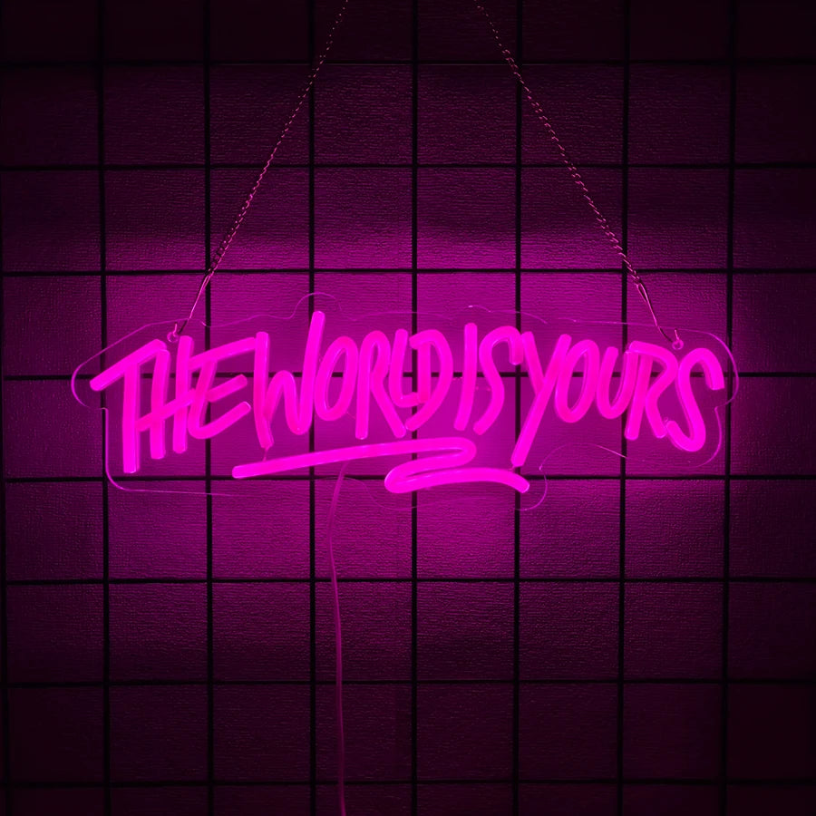 Letrero de neón "The World Is Yours", icono de letra led, alimentado por USB, utilizado para habitación, hogar, cita de San Valentín, decoración de fondo de boda.